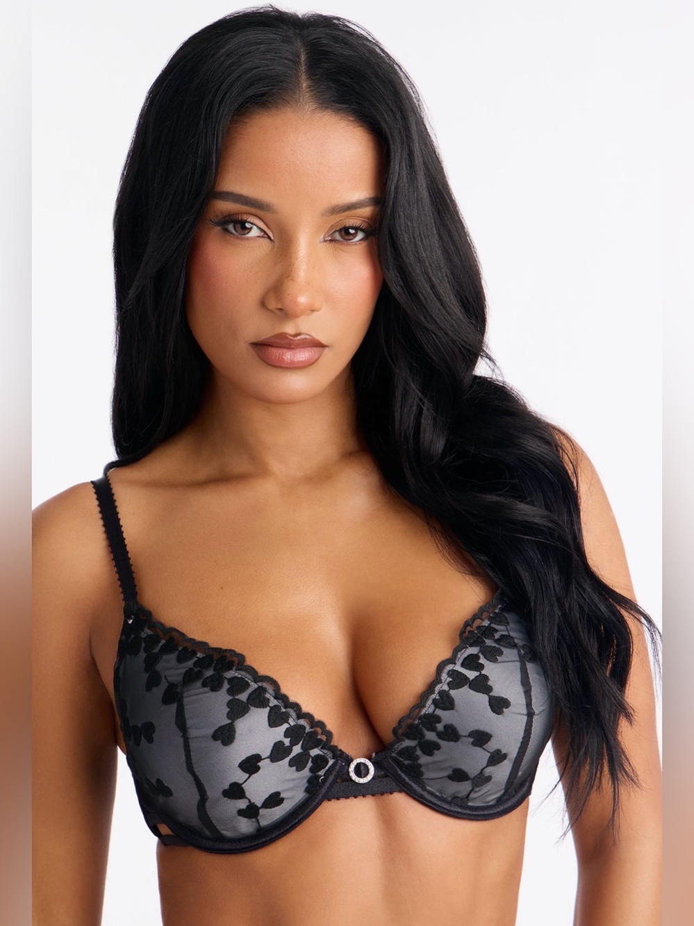 Fashion Nova Black Floral Embroidered Push-Up Bra